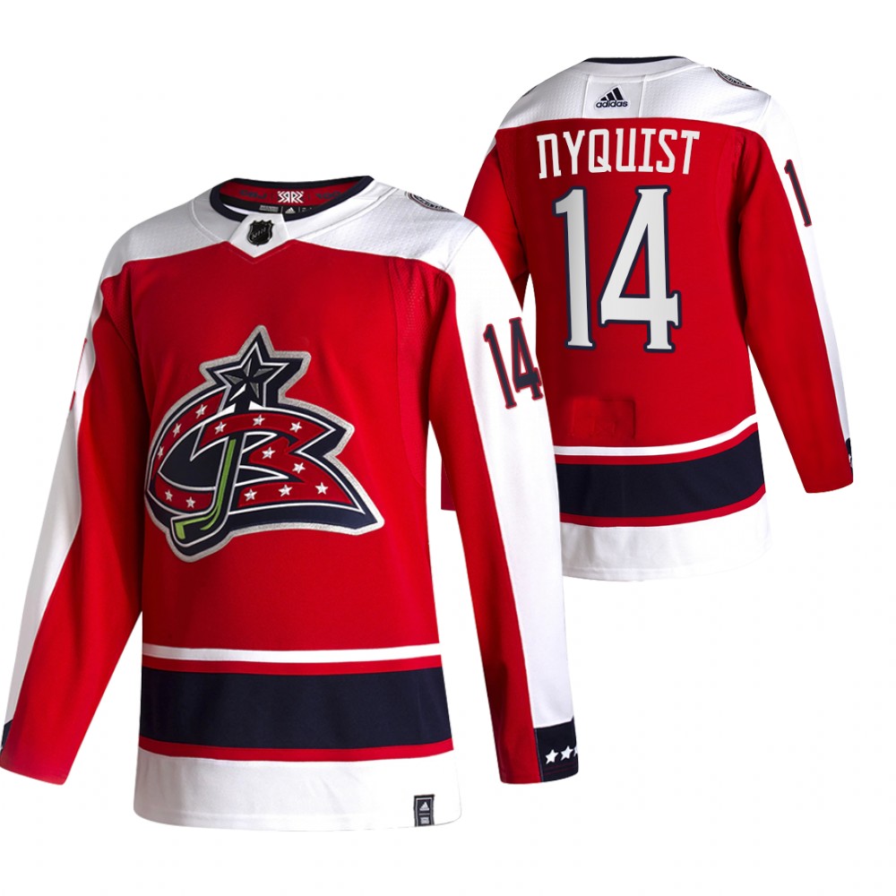 2021 Adidias Columbus Blue Jackets #14 Gustav Nyquist Red Men Reverse Retro Alternate NHL Jersey